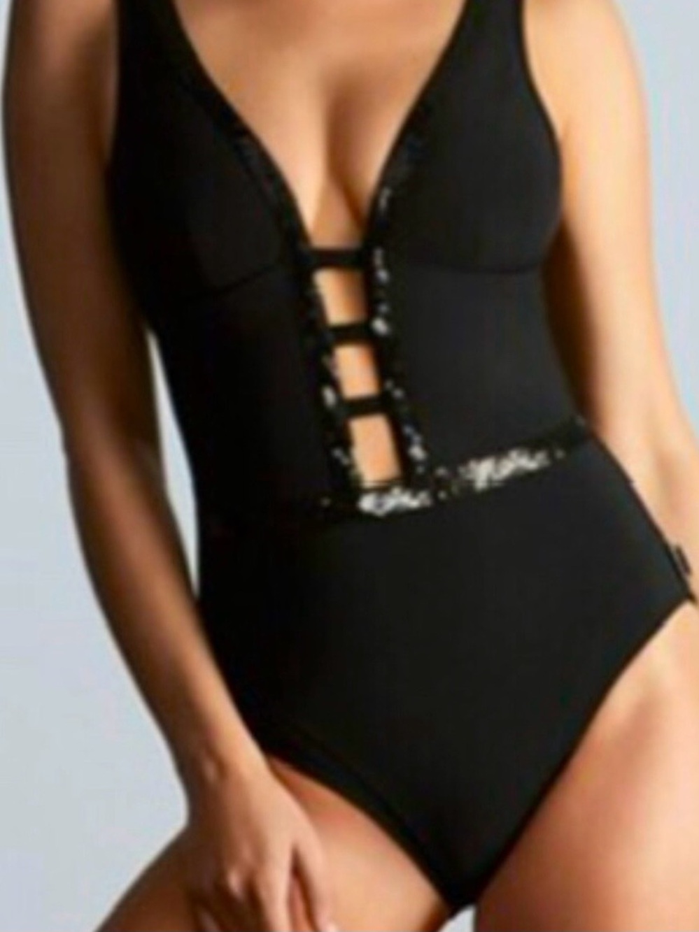 SHAN Black Sequin Cutout One-Piece Swimsuit Size 12 | Luxury Swimwear